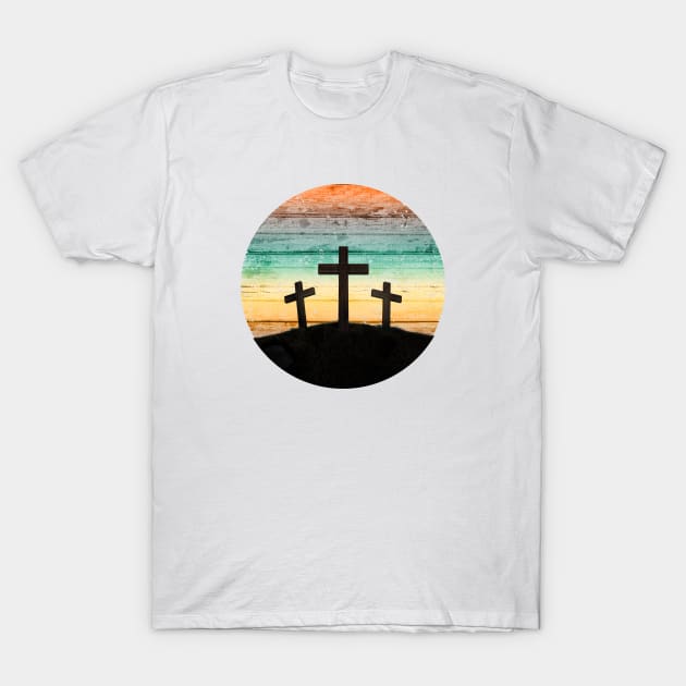 Christian Calvary Cross Sunset Vintage T-Shirt by People of the Spoon